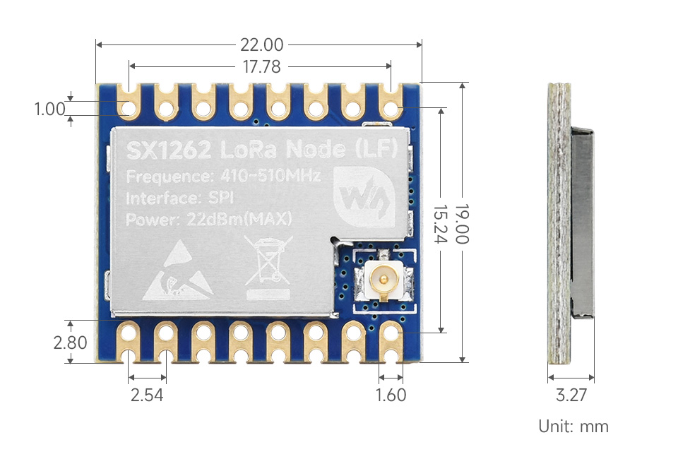 Core1262-LF LoRa 模组产品尺寸