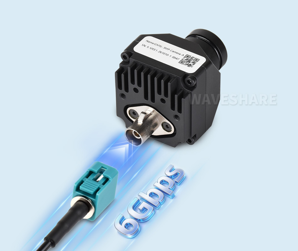 GMSL2 摄像头模组通过 FAKRA 同轴线缆实现 6 Gbps 高速传输
