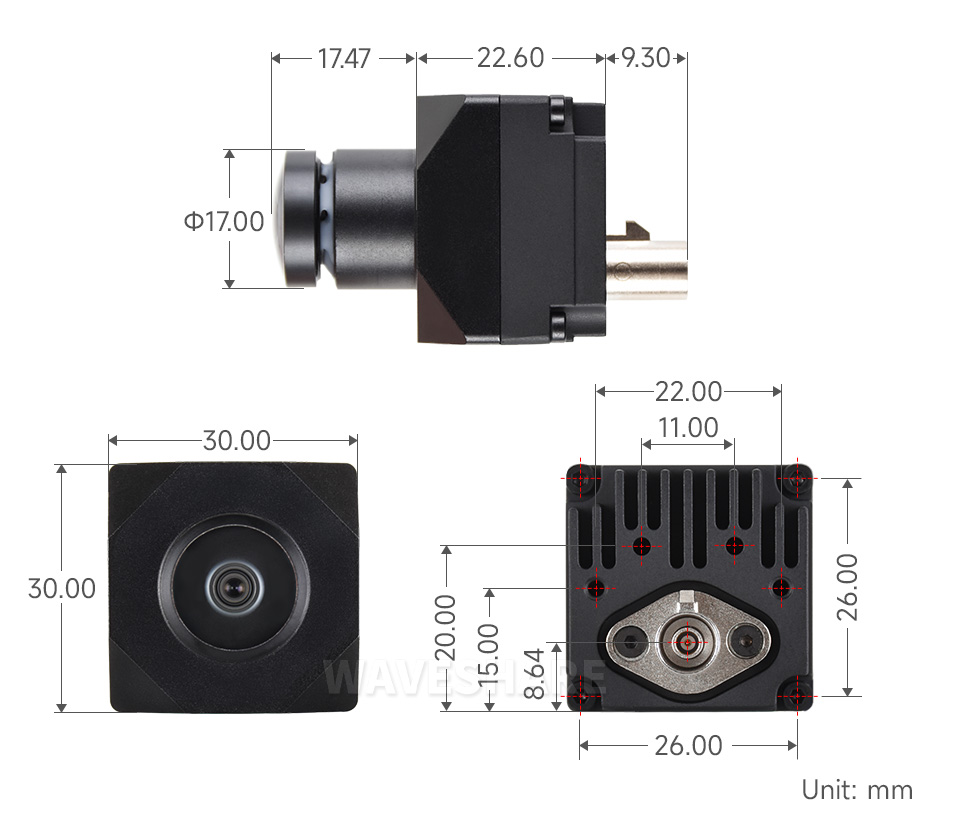 GMSL-3MP-Camera-A 摄像头模组外形尺寸和安装孔位尺寸图
