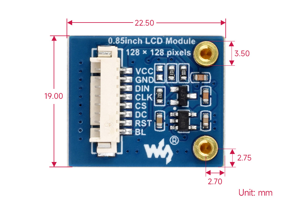 0.85 英寸 LCD 扩展板产品尺寸