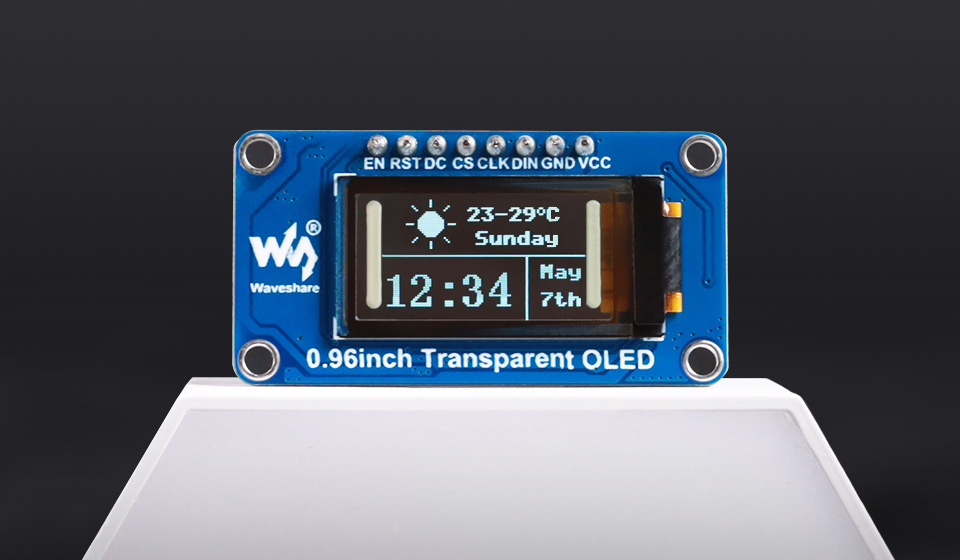 0.96 英寸透明 OLED 显示屏模块正面展示