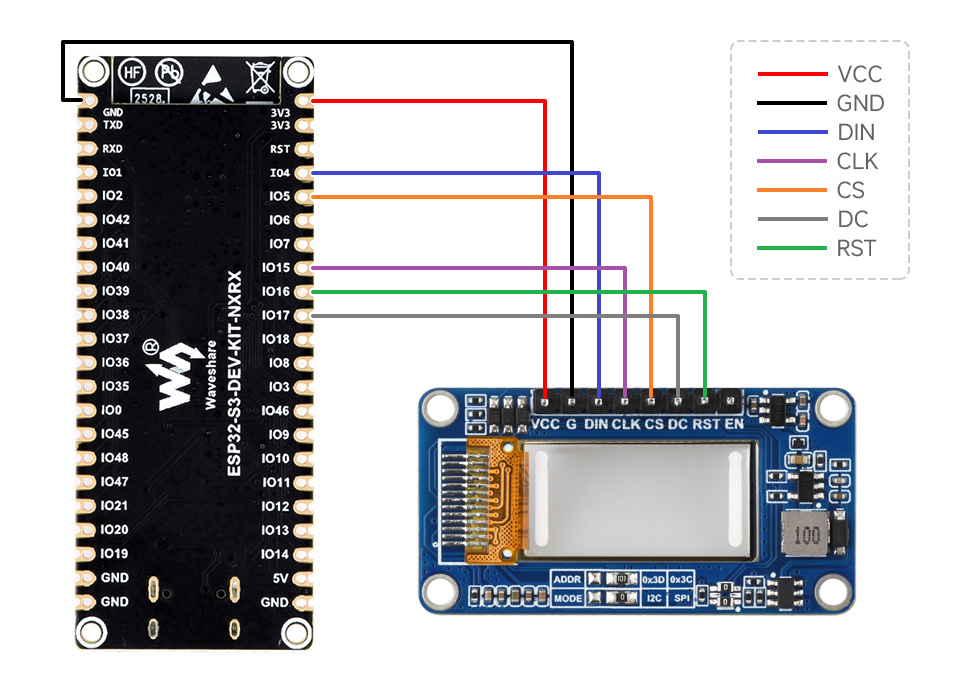 0.96透明OLED 接入ESP32-S3开发板接线示例
