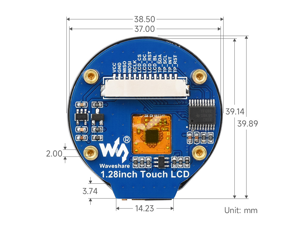 1.28 英寸 LCD 带触摸扩展板产品尺寸