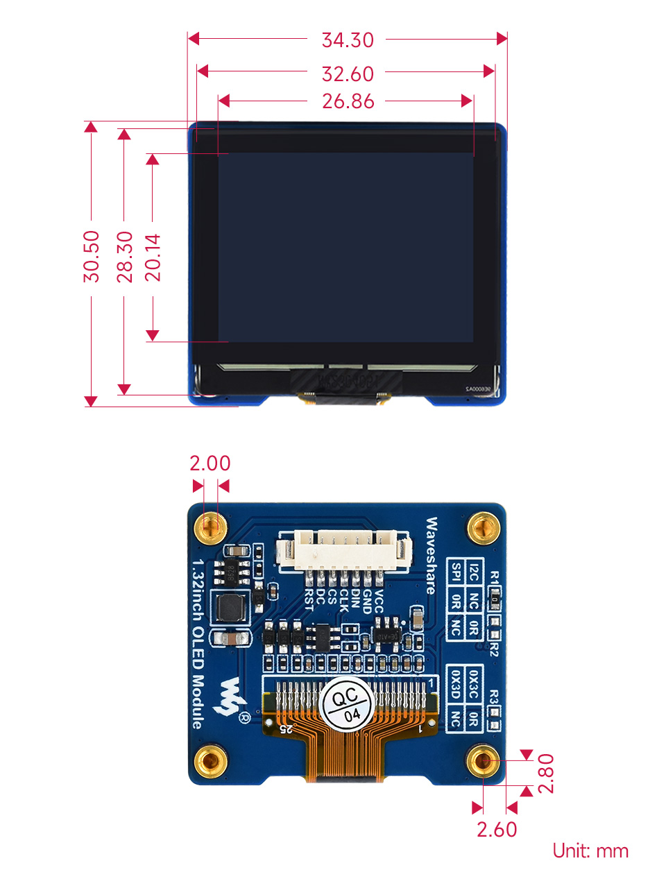 1.32英寸 OLED 模块产品尺寸