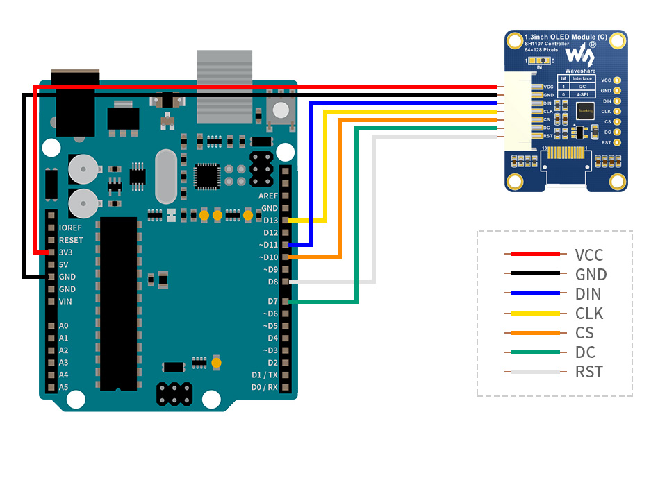 1.3英寸OLED扩展板接入Arduino主板