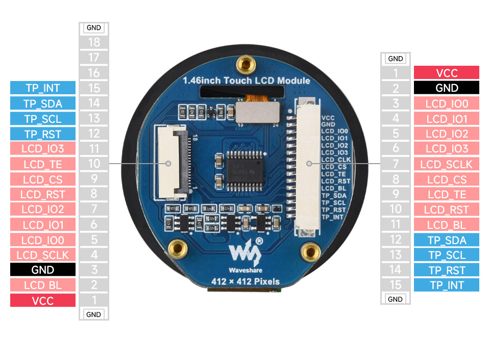 1.46 英寸触摸 LCD 扩展板QSPI 或 I2C 控制接口