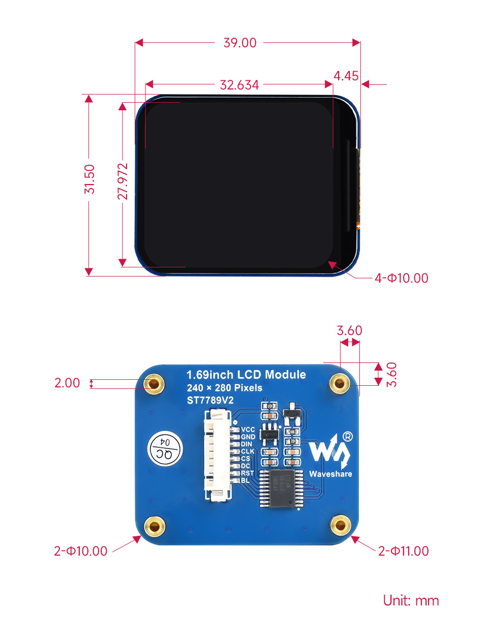 1.69 英寸 LCD 扩展板产品尺寸