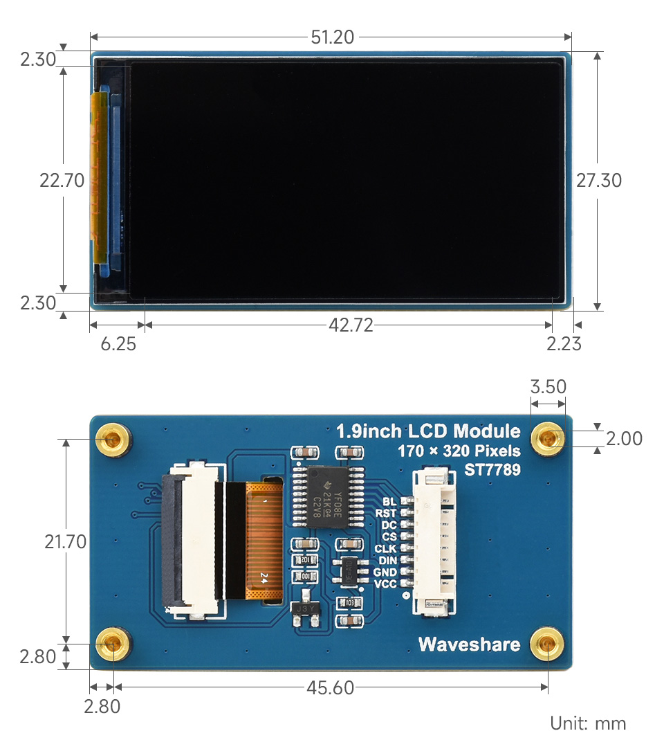1.9 英寸 LCD 扩展板产品尺寸