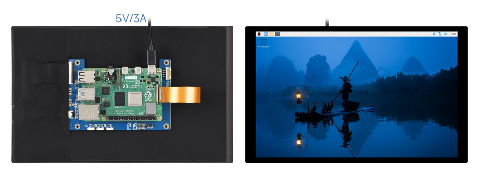 10.1 英寸 DSI 触控屏接入 Raspberry Pi 4B 连接示意