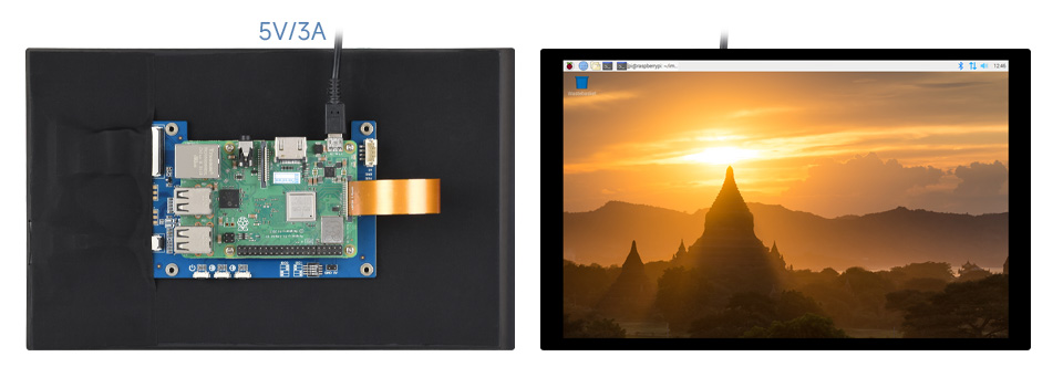 10.1 英寸 DSI 触控屏接入 Raspberry Pi 3B+ 连接示意