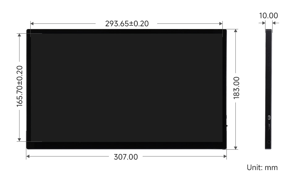 13.3 英寸 FHD AMOLED 触控屏尺寸