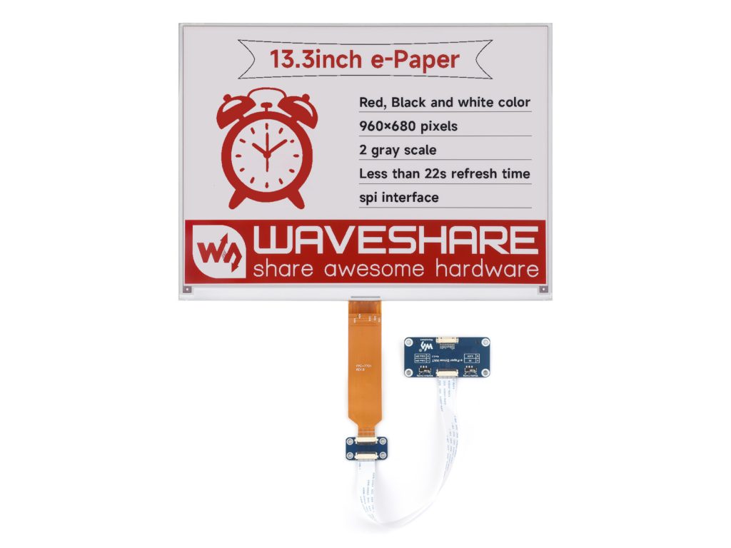 13.3寸e-Paper电子墨水屏模块 960×680像素 SPI通信支持局部刷新 适用于 Raspberry Pi 系列主板、Jetson Nano、RDK X3