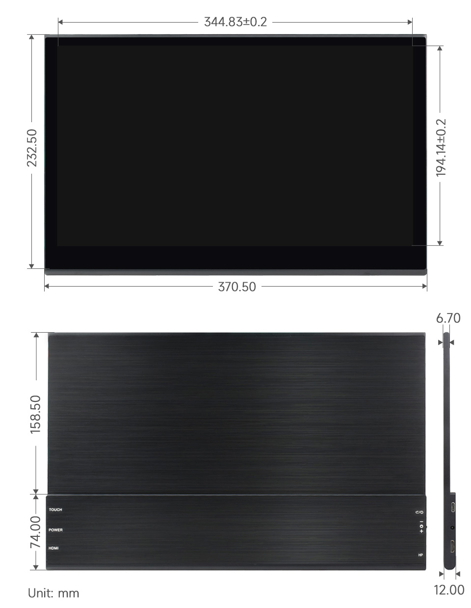 15.6 英寸 QLED 触控屏产品尺寸