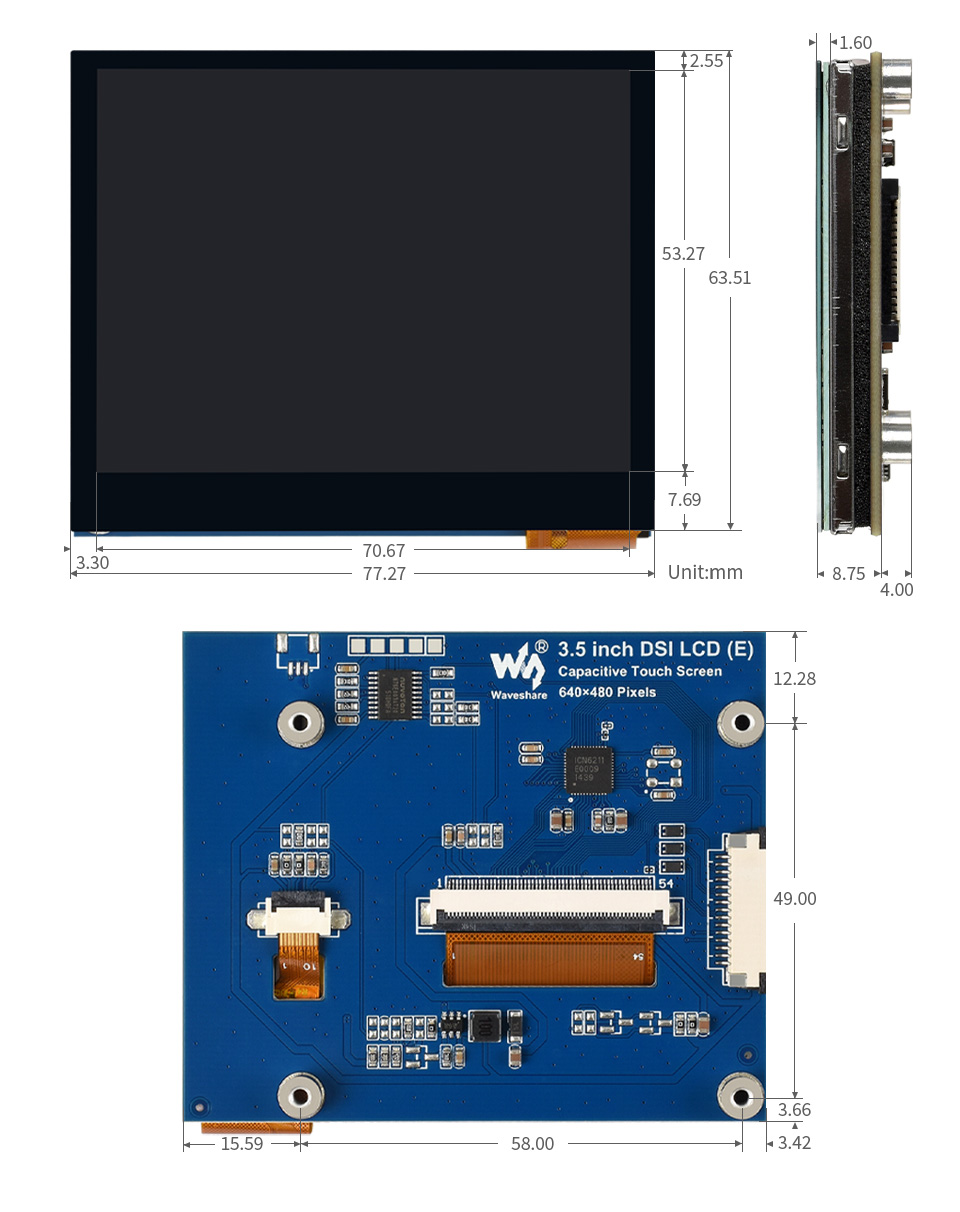 3.5 英寸 DSI 触控屏产品尺寸