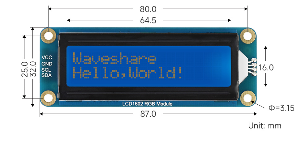 LCD1602 彩色背光液晶屏尺寸