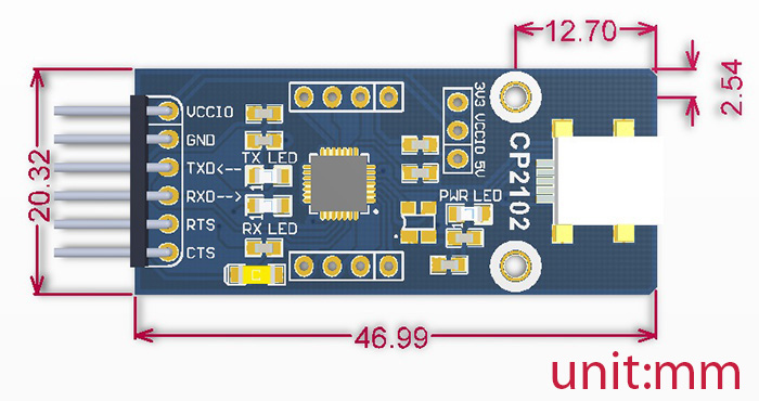 CP2102-USB-UART-Board-mini 主板 尺寸图
