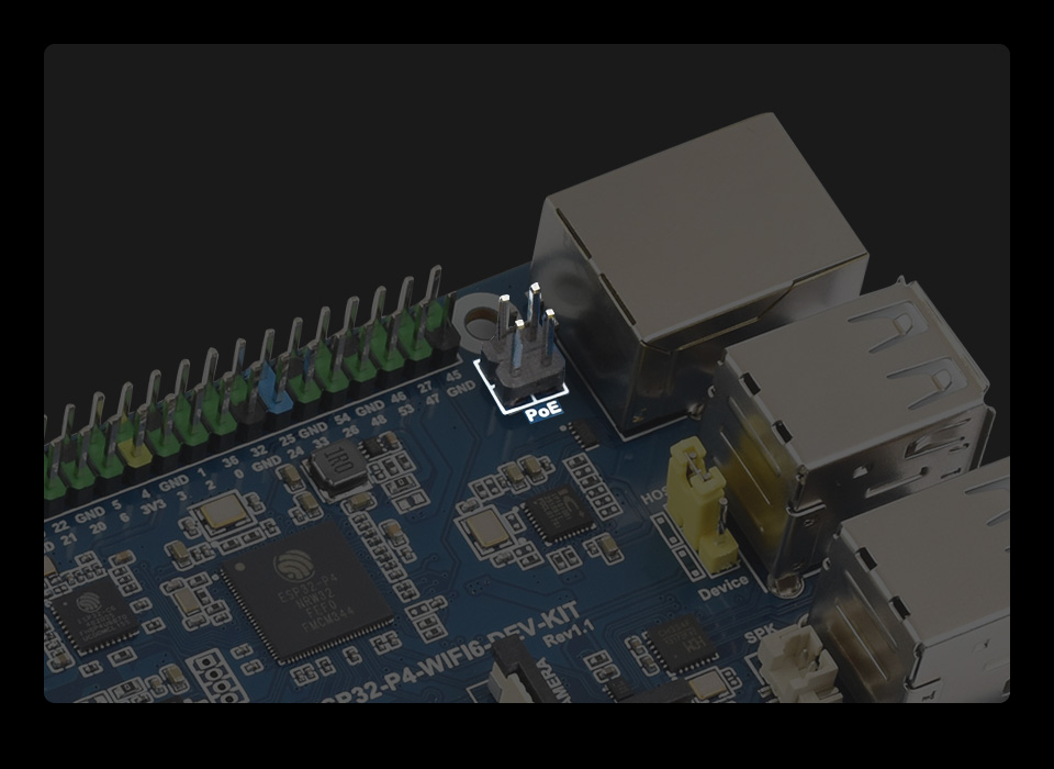 微雪 ESP32-P4-WIFI6-DEV-KIT Wi-Fi 开发板预留 PoE 模块接口
