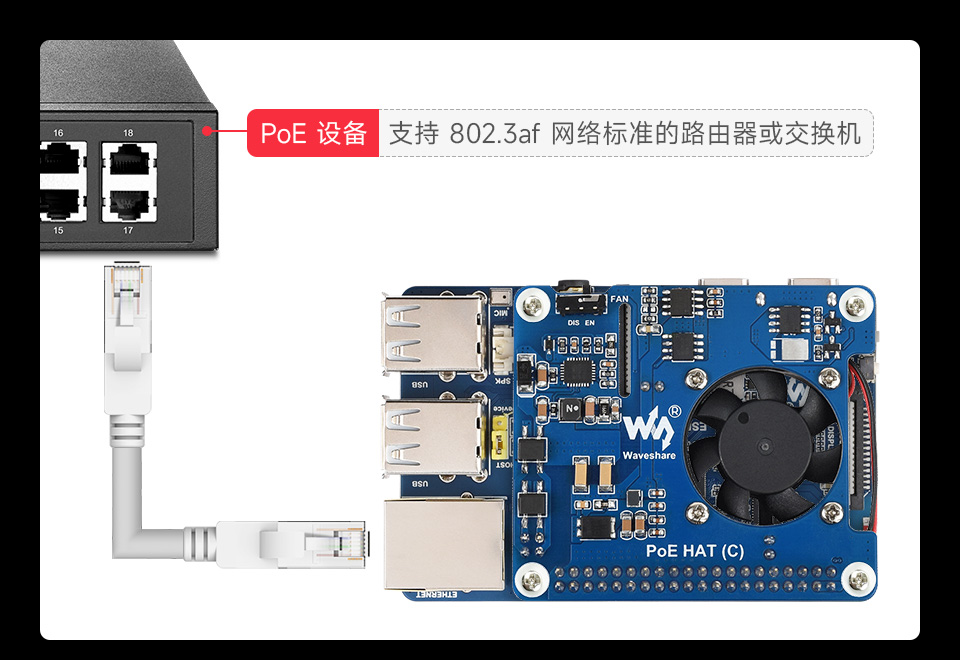 微雪 ESP32-P4-WIFI6-DEV-KIT Wi-Fi 开发板使用 PoE 模块