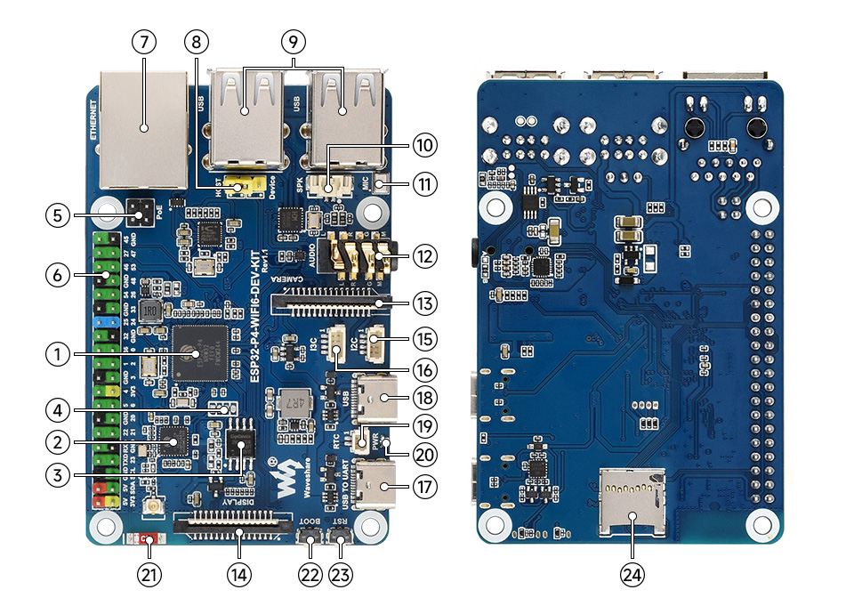 微雪 ESP32-P4-WIFI6-DEV-KIT Wi-Fi 开发板资源简介