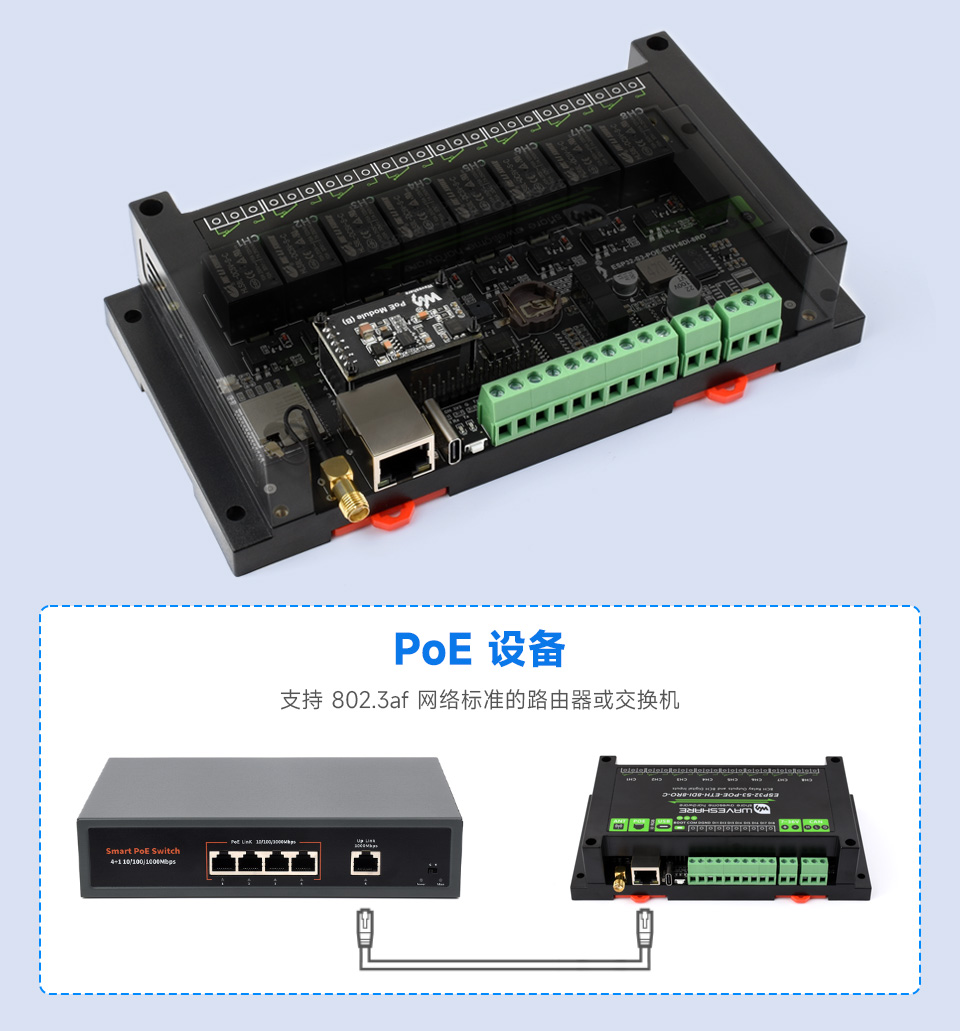 ESP32-S3 工控板 工业级 8 路 Wi-Fi 网络继电器基于树莓派 Pico 接口设计
