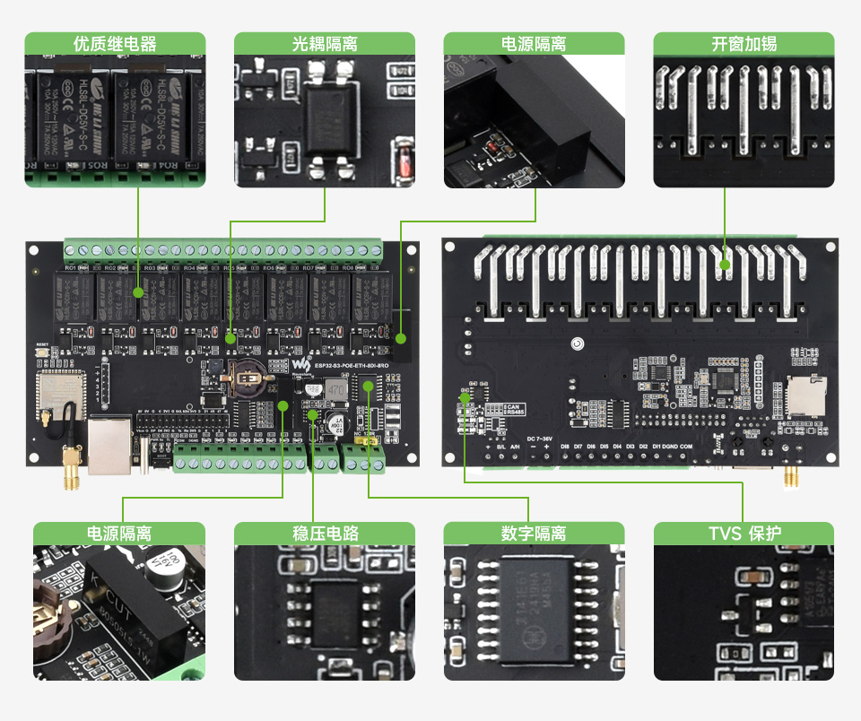 ESP32-S3 工控板 工业级 8 路 Wi-Fi 网络继电器基于树莓派 Pico 接口设计