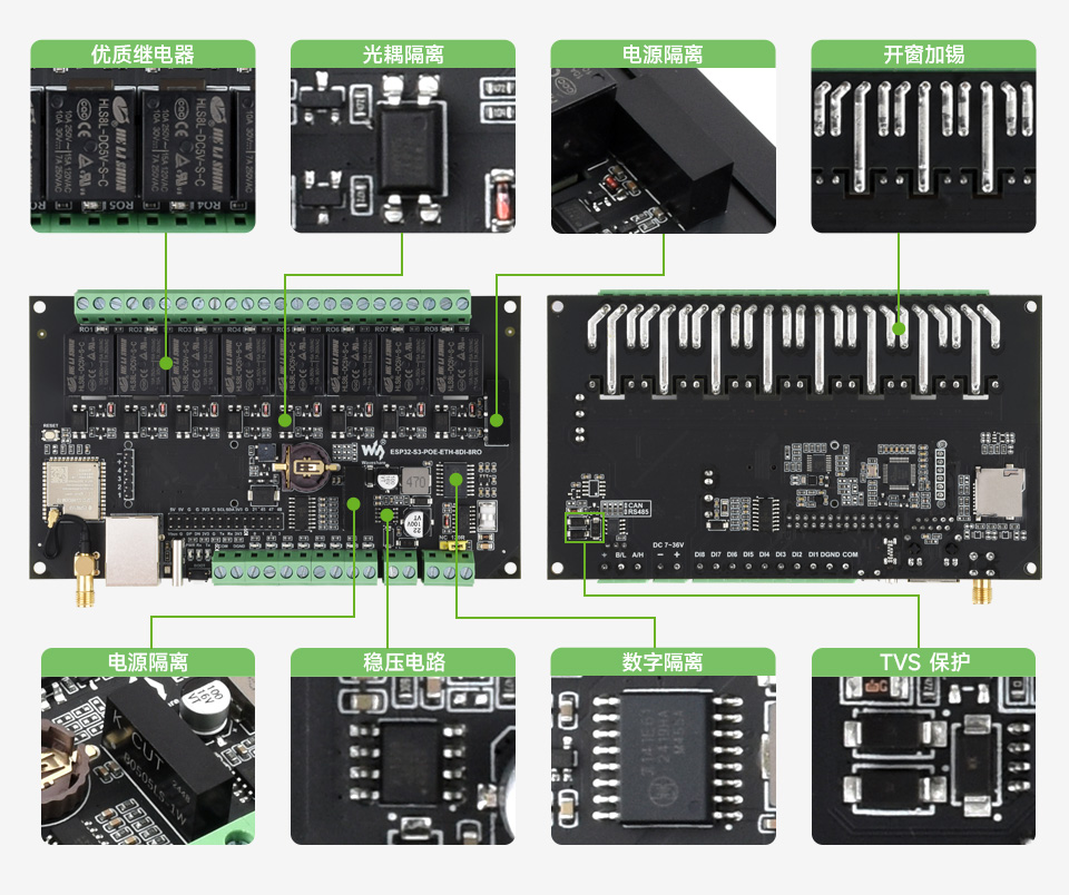 ESP32-S3 工控板 工业级 8 路 Wi-Fi 网络继电器基于树莓派 Pico 接口设计
