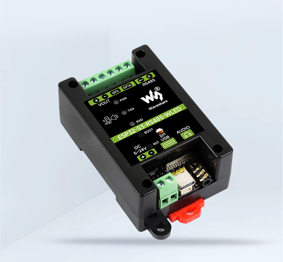 ESP32-S3-RS485-WLED 带导轨外壳开发板 斜视图