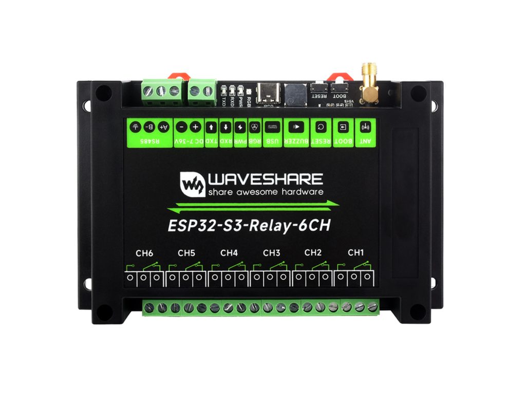 ESP32-S3工控板 工业级6路WiFi网络继电器模块 支持WiFi/蓝牙/RS485/Pico等外设接口 带多种隔离保护电路 工业级导轨式外壳