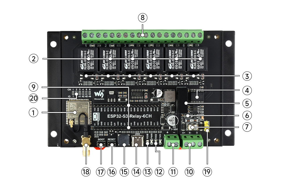 ESP32-S3 工控板 工业级 6 路 WiFi 网络继电器资源简介