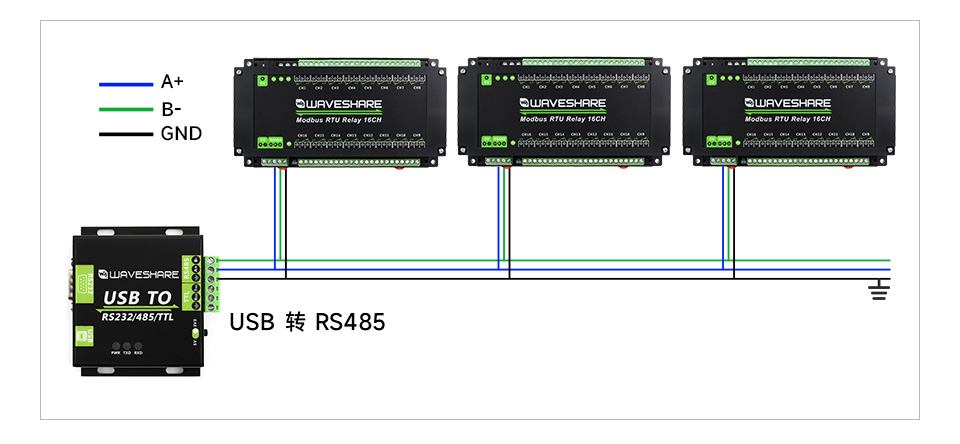 16 路 RS485 继电器模块RS485 通信
