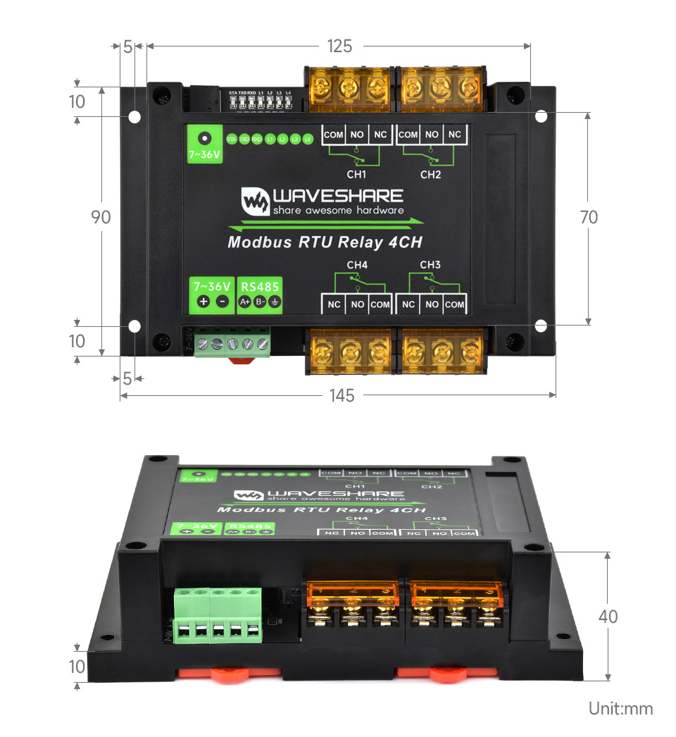 8 路 RS485 继电器模块产品尺寸
