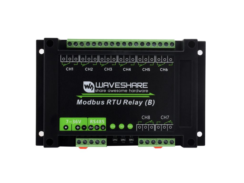 Modbus RTU 8路继电器模块 RS485接口 带多种隔离保护电路 工业级 7~36V供电
