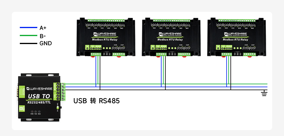 8 路 RS485 继电器模块RS485 通信