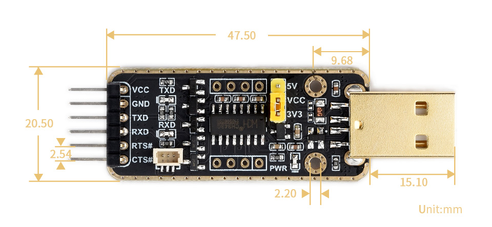 UART PI5 串口调试模块产品尺寸