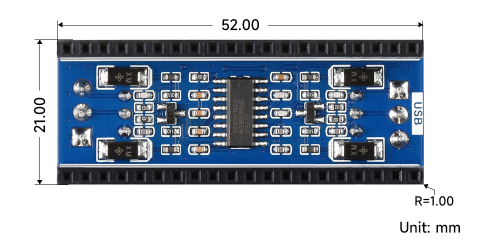 双通道 RS232 Pico 扩展板产品尺寸