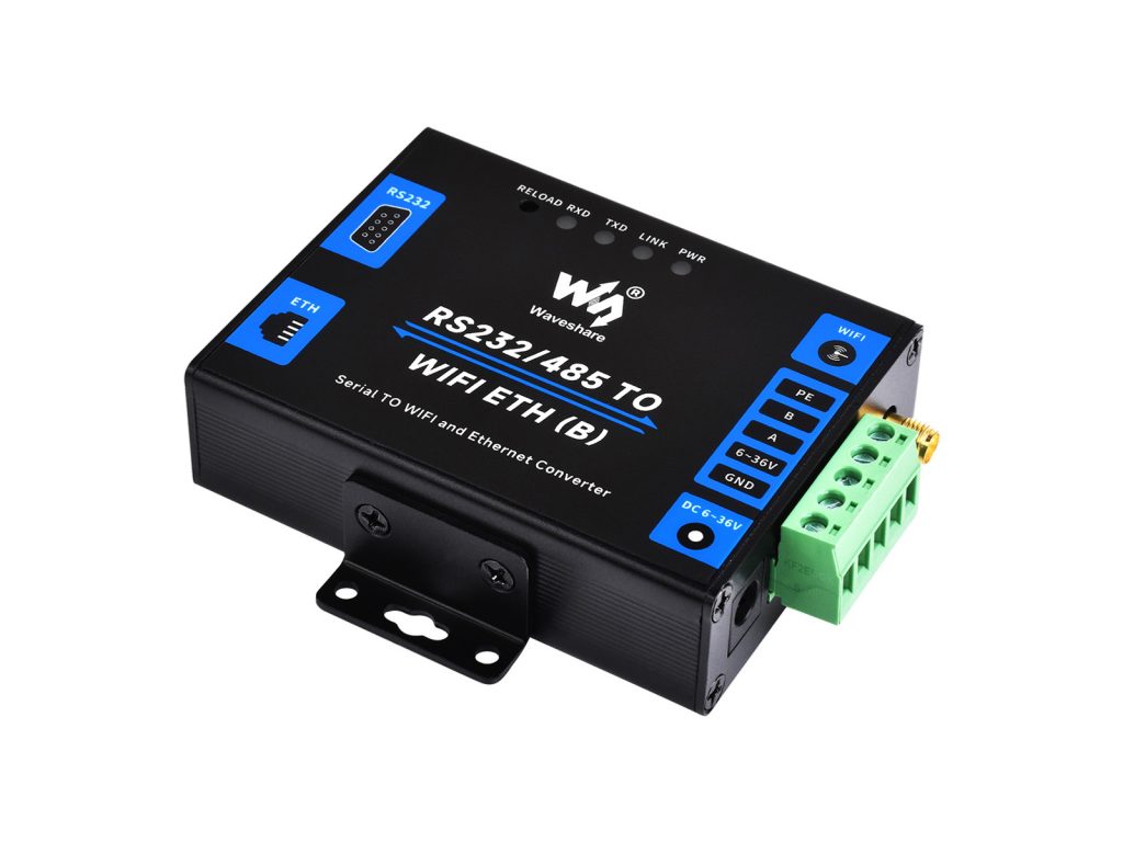 工业级串口服务器 带网口和WiFi 工业RS232/485转WiFi和以太网 Modbus网关 MQTT网关 金属外壳支持壁挂和导轨安装 普通网口