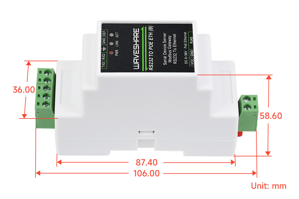 RS232 转 RJ45 以太网模块产品尺寸