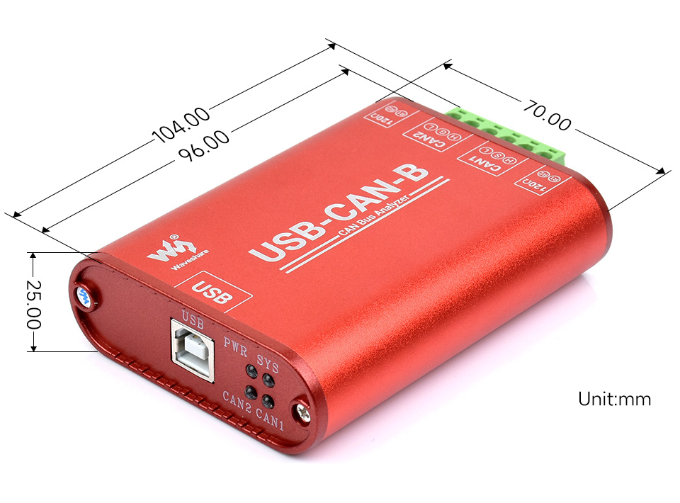 USB 转 CAN 适配器分析仪产品尺寸