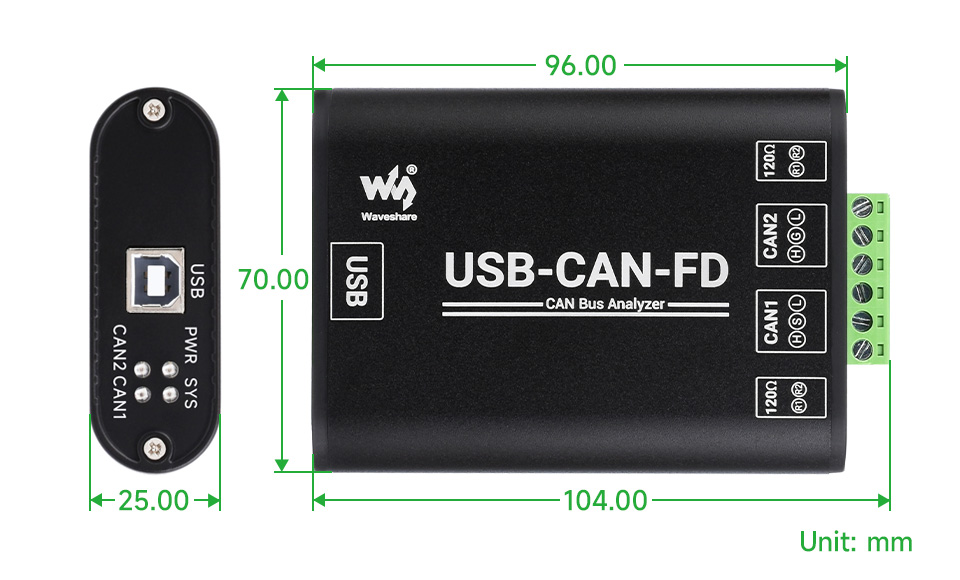 工业级 CAN/CAN FD 总线数据分析仪产品尺寸