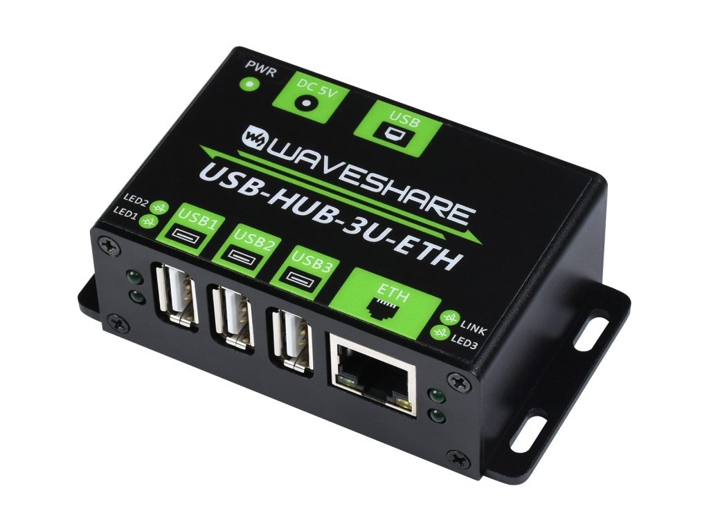 工业级多功能 USB 集线器 3路USB+百兆网口拓展hub转接器【不含电源适配器】