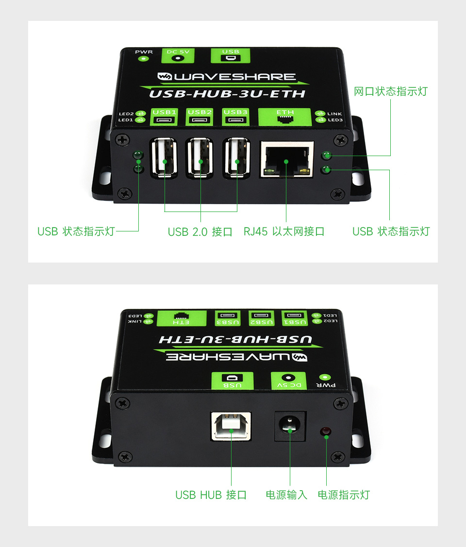 工业级多功能 USB 集线器接口简介