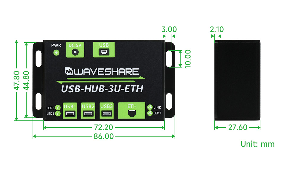 工业级多功能 USB 集线器产品尺寸