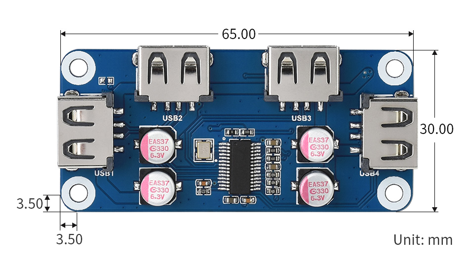 树莓派 USB HUB扩展板产品尺寸