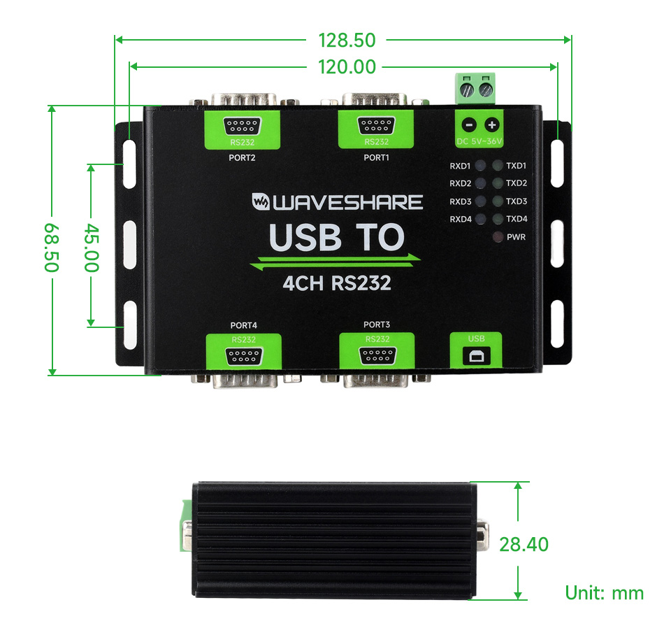 工业级隔离型 USB 转换器产品尺寸