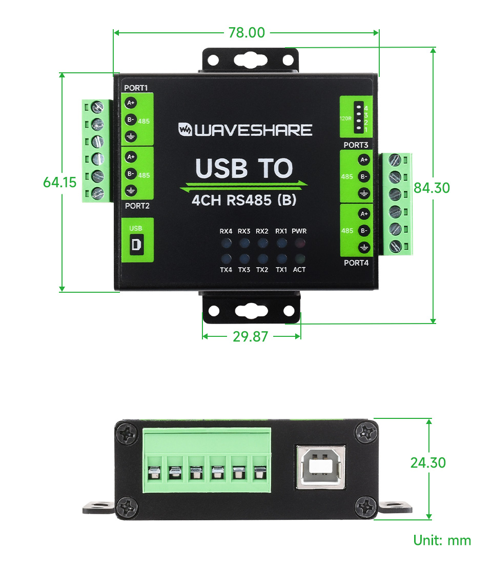USB TO 4CH RS485 (B) 产品尺寸