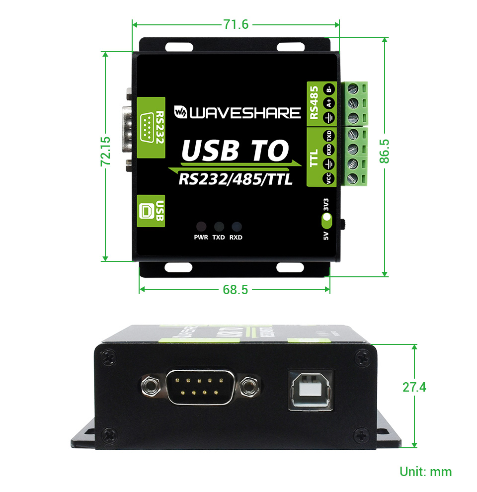 工业级隔离型 USB 转换器产品尺寸