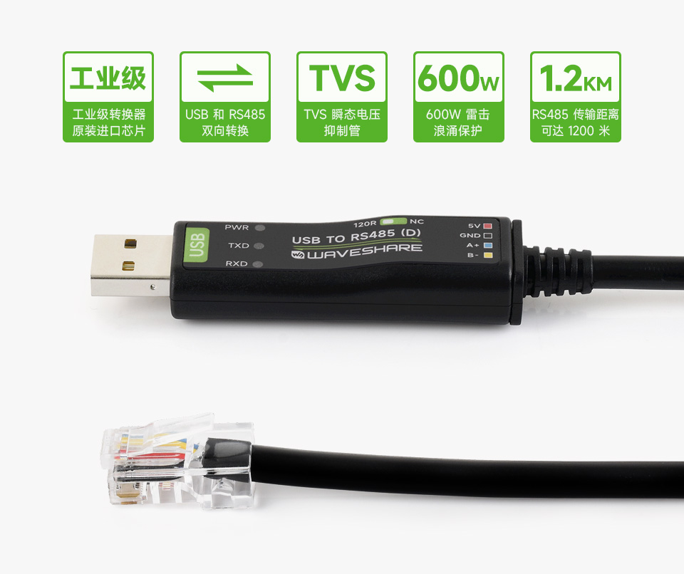 工业级隔离型 USB 转 RS485 转换器 产品主图