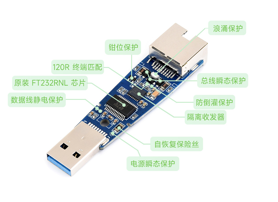 USB TO RS485 (E) 采用原装 FT232RNL 芯片特写
